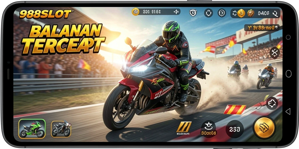 Screenshot menampilkan gameplay balapan motor yang seru dan menegangkan.