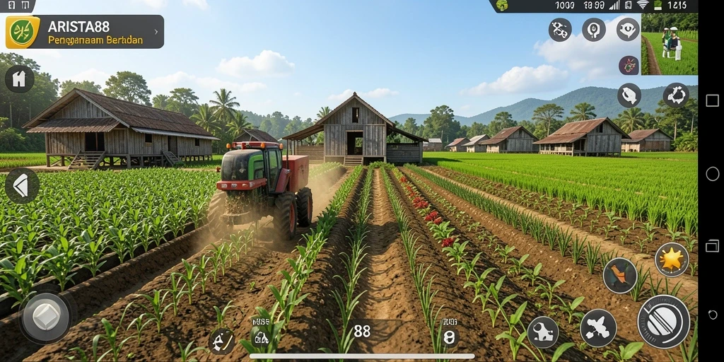 Screenshot utama ARISTA88 menampilkan gameplay pertanian yang seru dan interaktif.