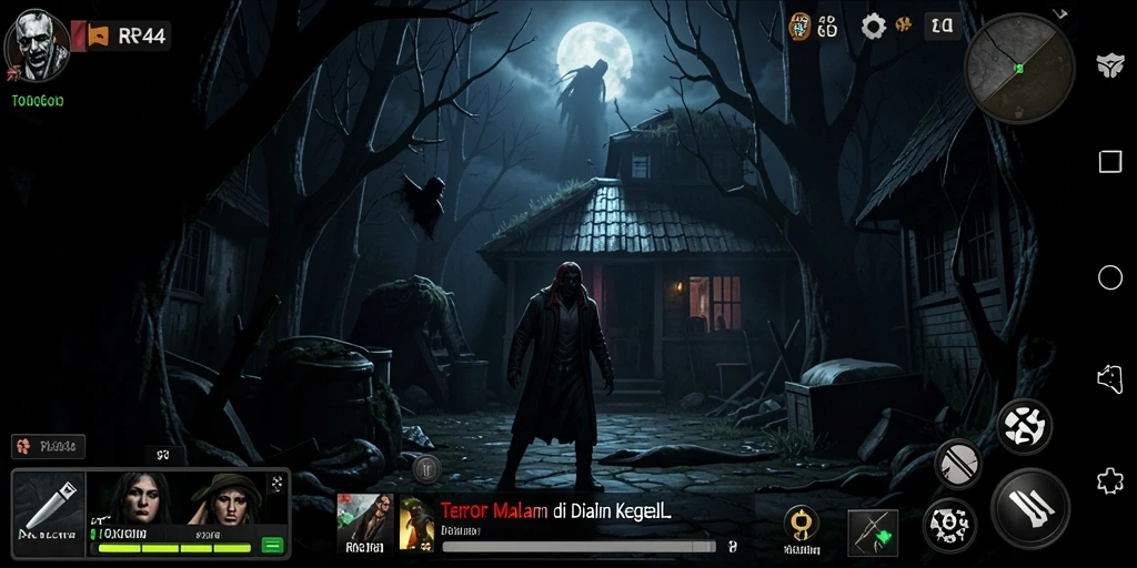 Tangkapan layar gameplay RR44 dengan suasana menegangkan dan momen mengerikan.