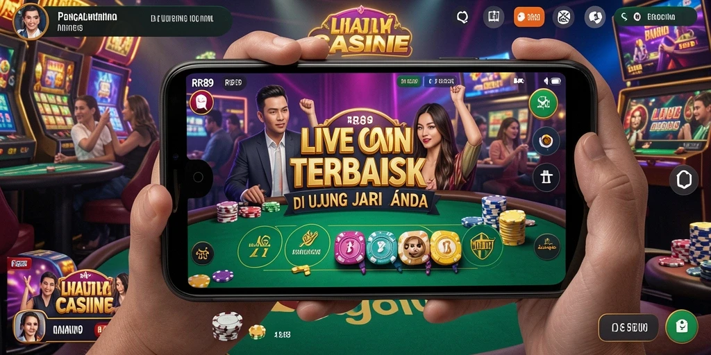 Screenshot utama RR89 menampilkan dealer live dan meja permainan kasino.