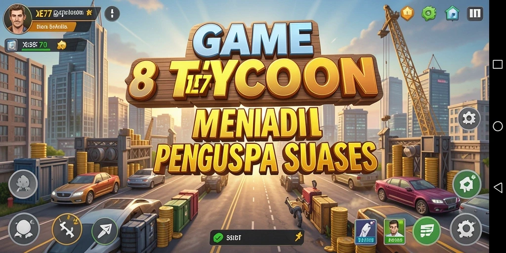 Screenshot utama XE77 menampilkan gameplay seru dan strategi bisnis yang mendebarkan.